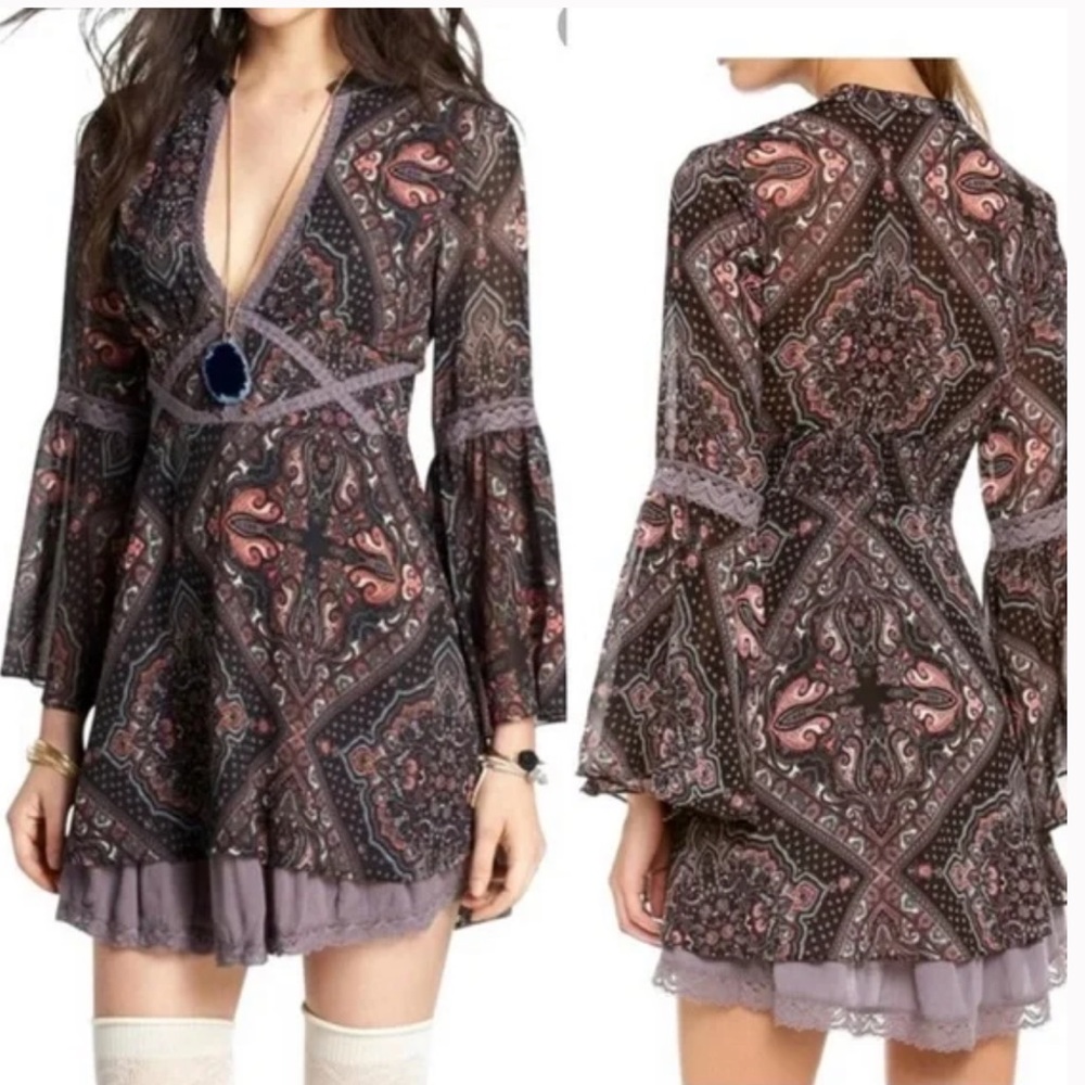 Free People Moonlight Bay Dress in Purple Paisley - Sz 6